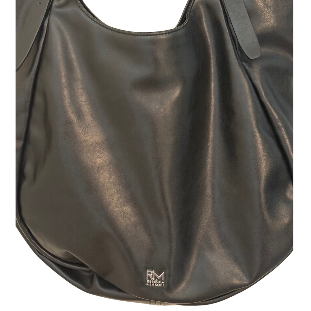 Rebecca Minkoff Black Leather Hobo Shoulder Bag Silver Hardware Buckle Straps - Picture 2 of 3